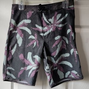 O'Neill men's black painted palm tree pattern board shorts size 28